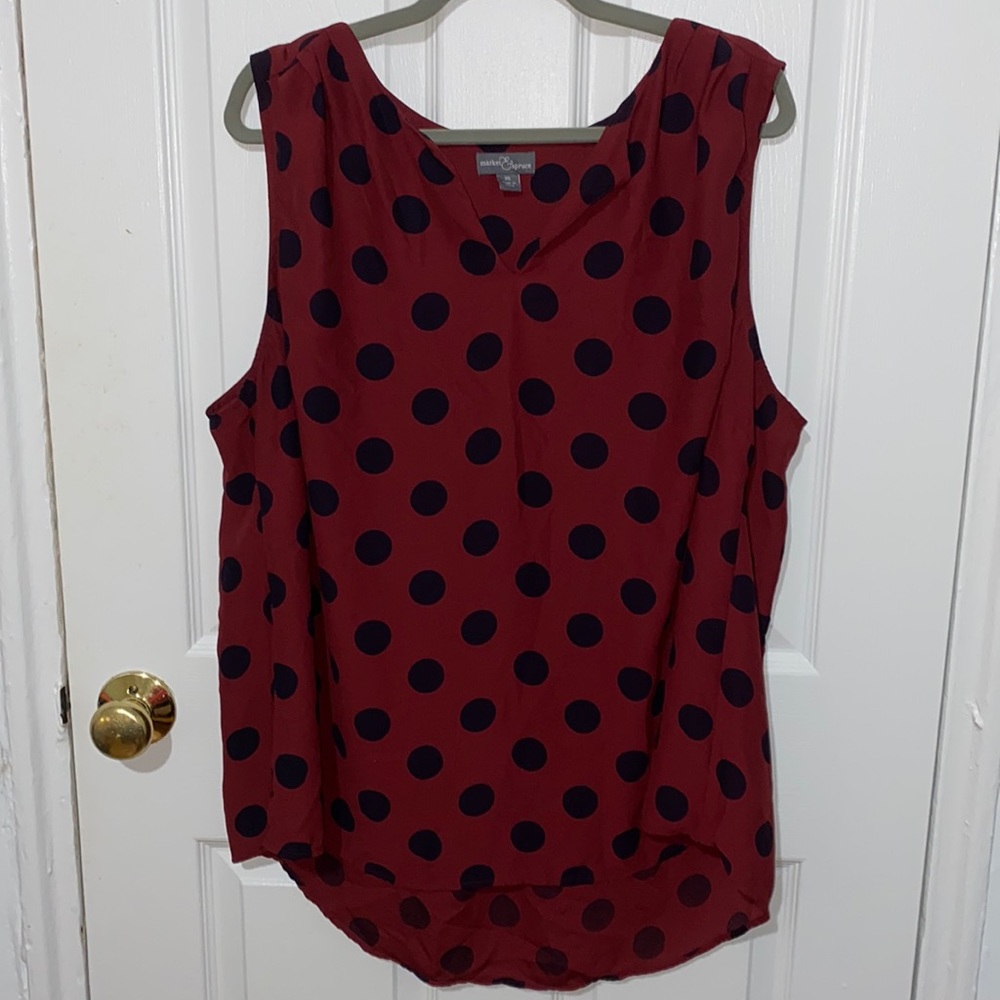 Market & Spruce Red and Black Polka Dot Tank Blouse Plus Size 3X
